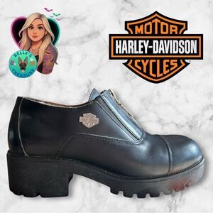 Harley Davidson Boots Alternator Black Leather Y2K Chunky Heel Bootie Women's 10